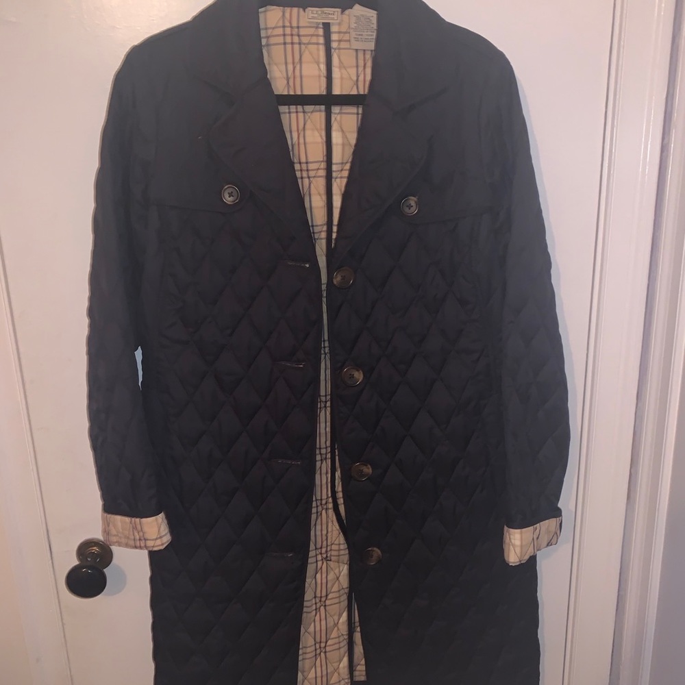 LL Bean long quilted riding jacket